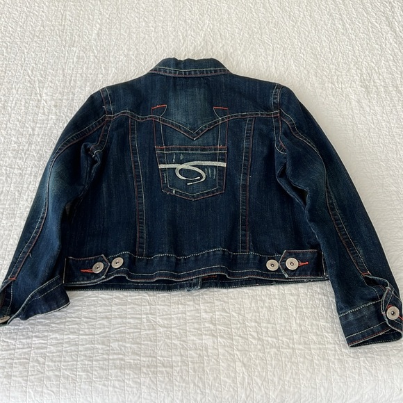 Gorgeous women’s denim jacket. Size L. Orange and white details. Like new! - Picture 5 of 8